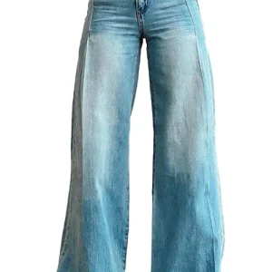 Dames Casual Denim Broek met Wijde Pijpen