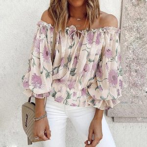 Bloemen Blouse met Ruches Mouwen